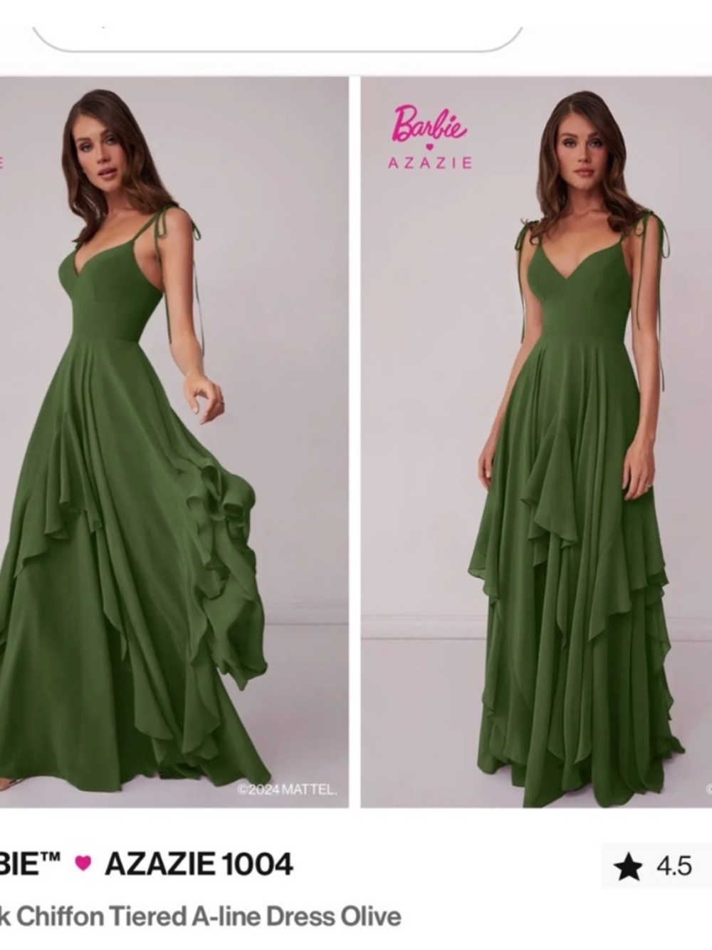 Azazie Olive Chiffon Tiered Maxi Dress with Tie Straps